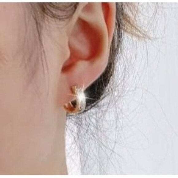 14k Gold Plated Simulated Diamond Huggie Hoop Earrings - Picture 6 of 6